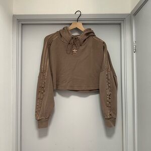 Adidas Cropped Hoodie Taupe Metallic Logo
